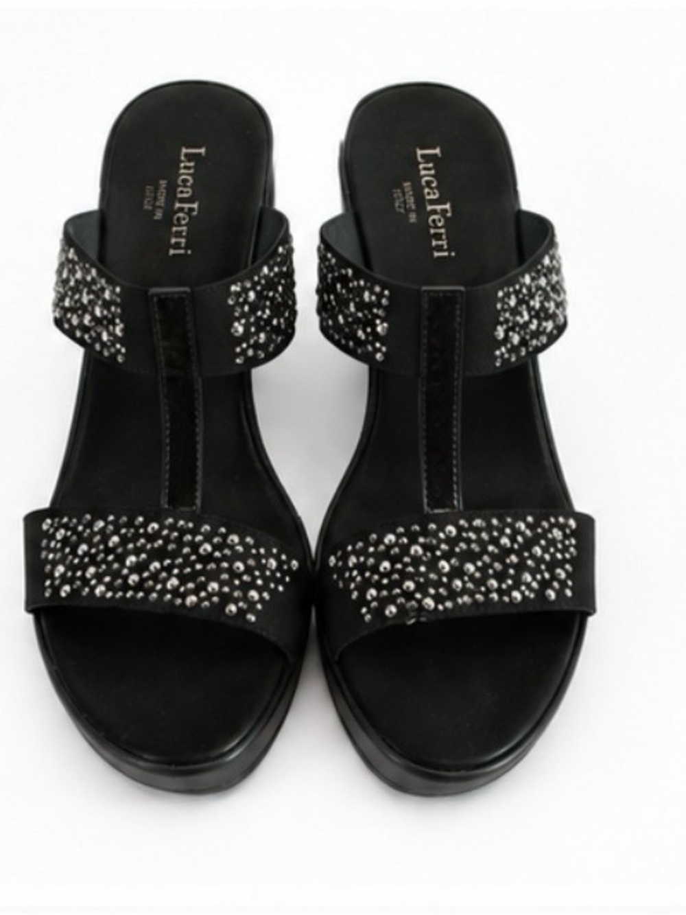 LUCA FERRI Black and Silver Sandals with Strappy Details size 8.5